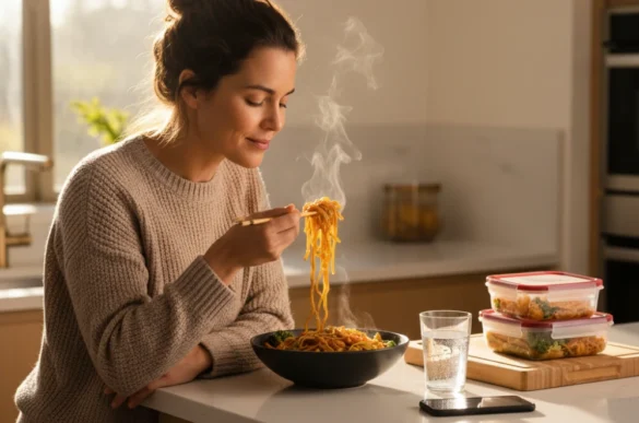 Refeições equilibradas de comida oriental em marmitas práticas